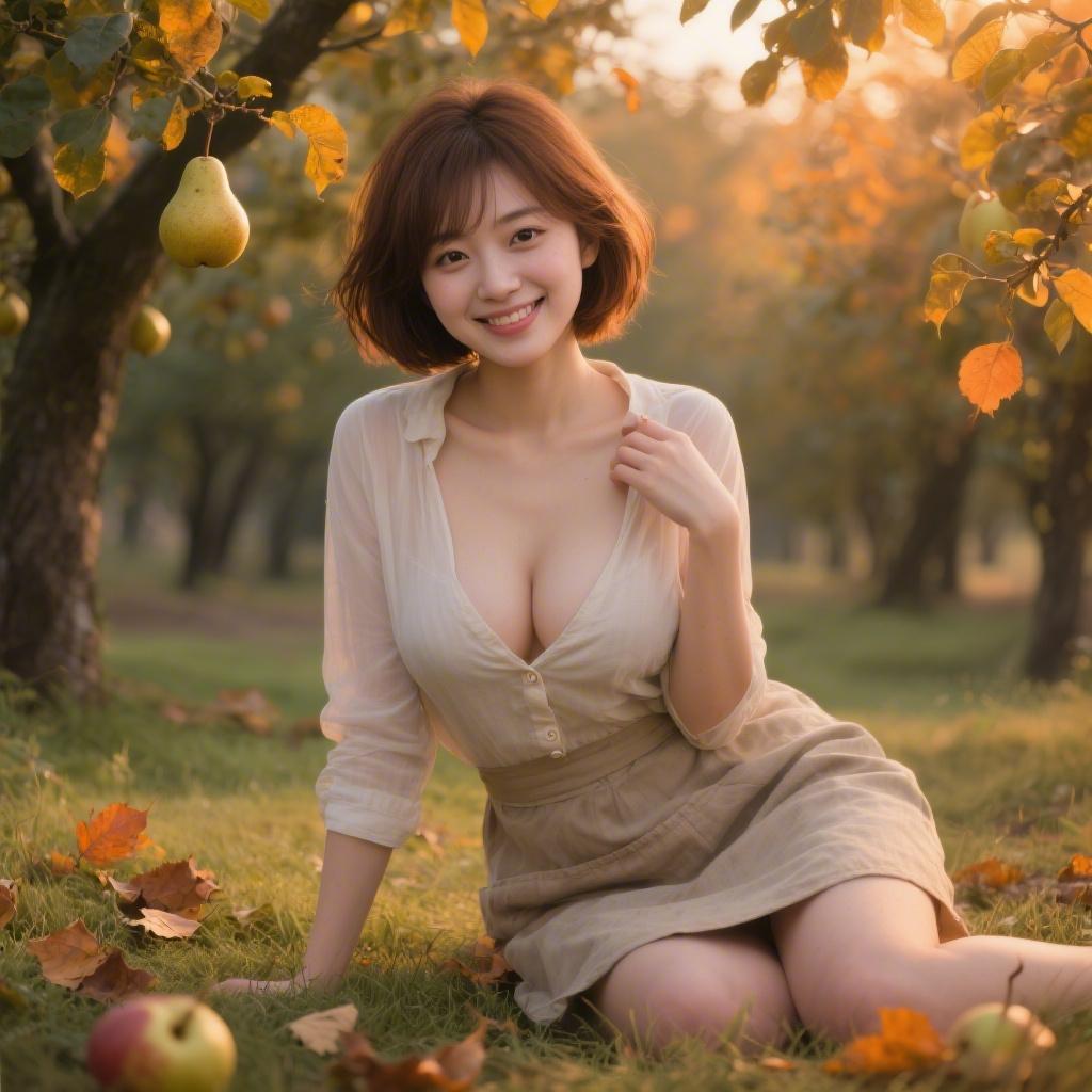 秋の果物狩りで出会った巨乳の果樹園主に木陰で正常位した話