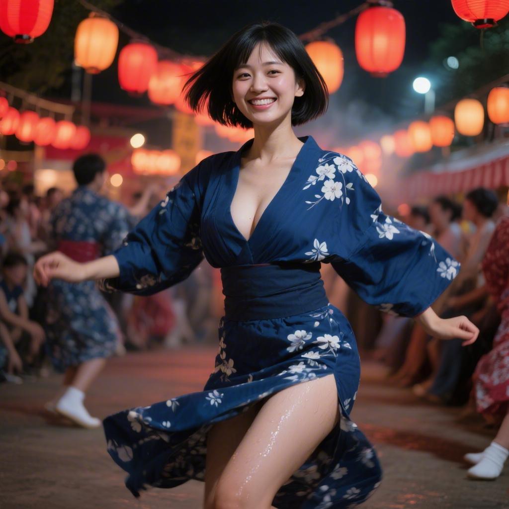 夏祭りの浴衣姿で出会った巨乳の盆踊り参加者に輪の内で腰振り密着ダンスされた話