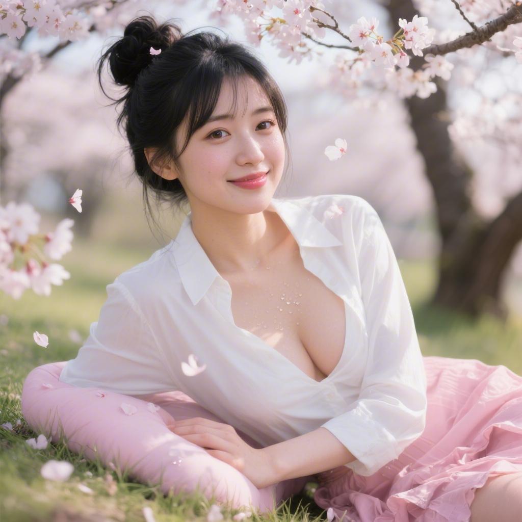 春の桜並木散策中に倒れた巨乳の写真モデルに木陰で救護乳枕された話