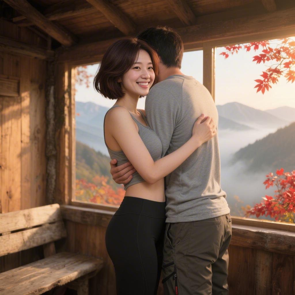 秋の山道で出会った巨乳のハイカーに休憩小屋でバックハグ乳押しされて勃起した話