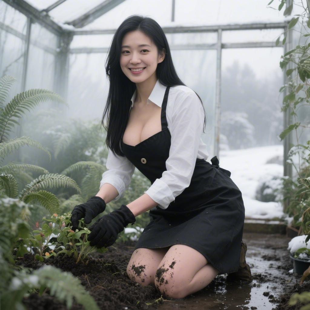 冬の温室で出会った巨乳の園芸家に花壇の陰でパイズリされた話
