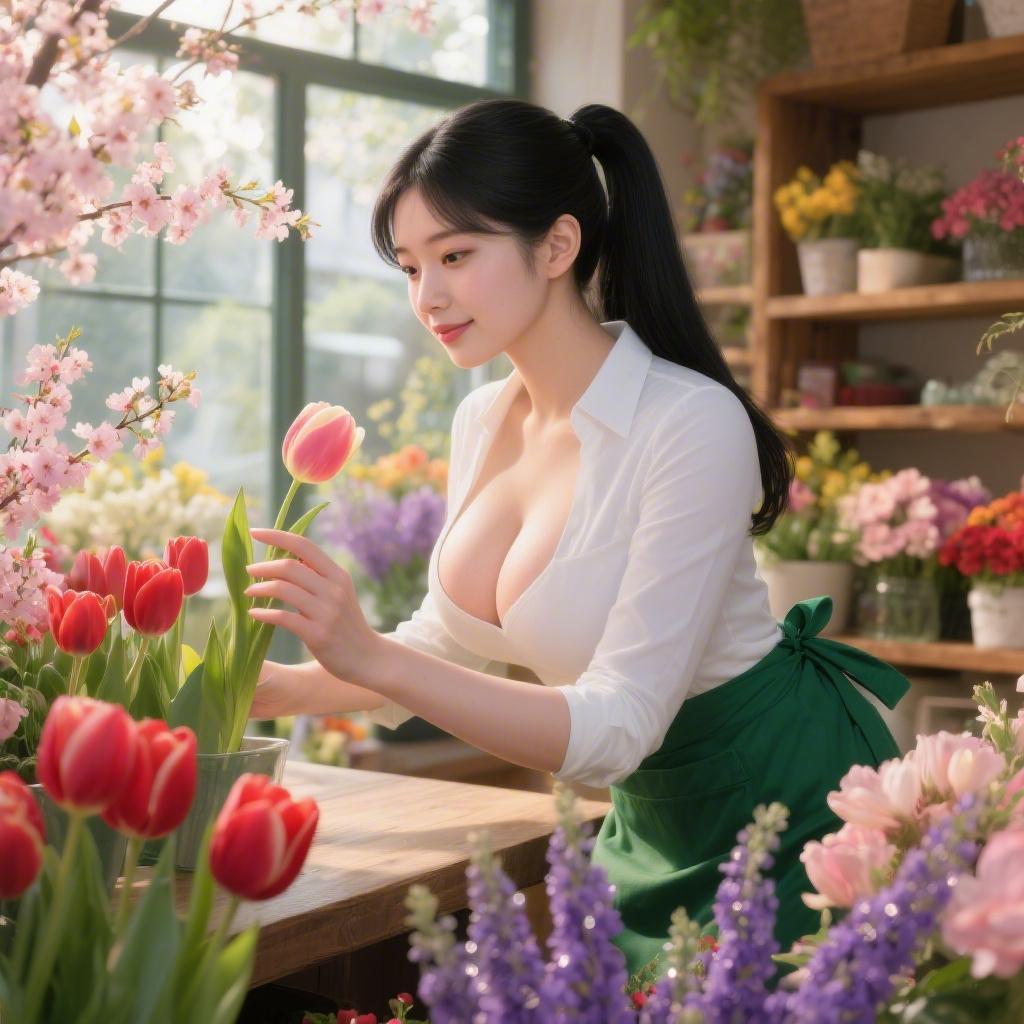 春のフラワーショップで出会った巨乳のフローリストに店内の花束の間で手コキされた話