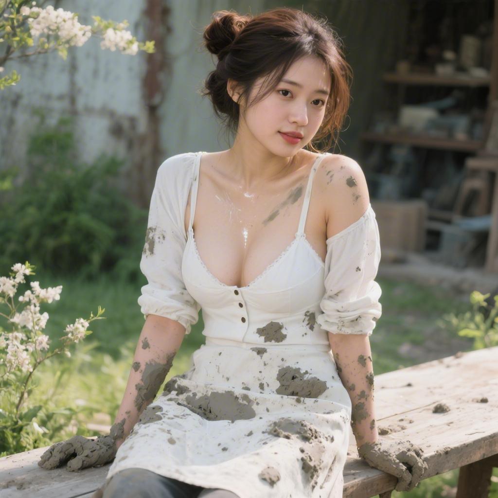 美術工房の外で出会った巨乳の彫刻アシスタントに粘土まみれで体重ねられた話