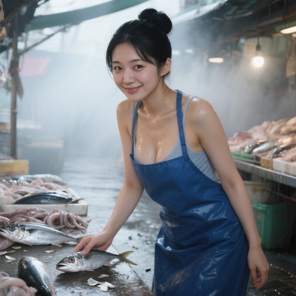 早朝の市場で出会った巨乳の魚屋娘に鮮魚コーナーで生臭い手コキされた話