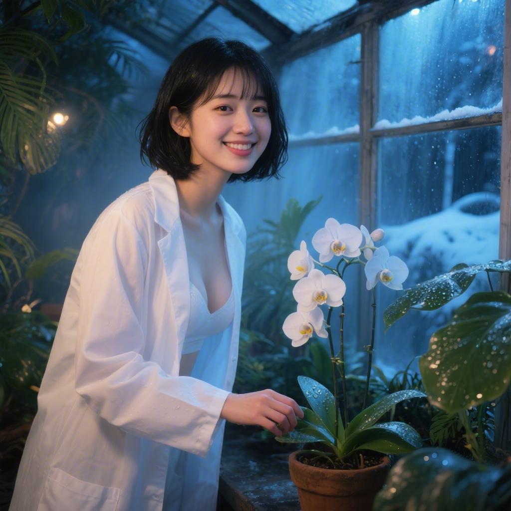 冬の夜の温室で巨乳の植物学者にロマンティックな複数絶頂された話