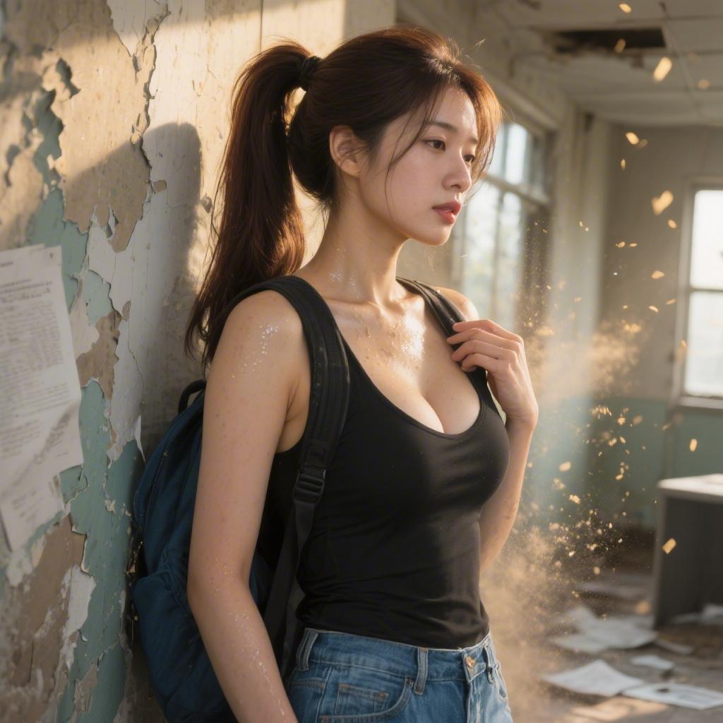 巨乳の廃墟探索美女に埃まみれの乳を舐め回した話