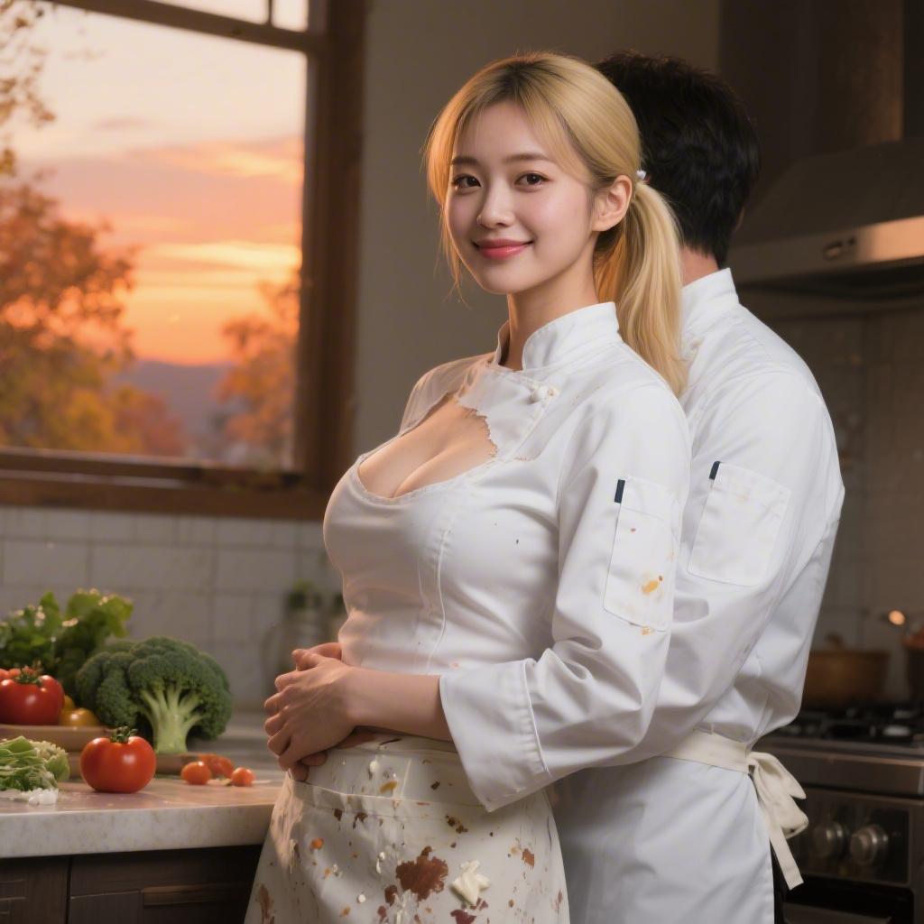 巨乳のシェフに食材まみれの乳圧迫されて壊れた話