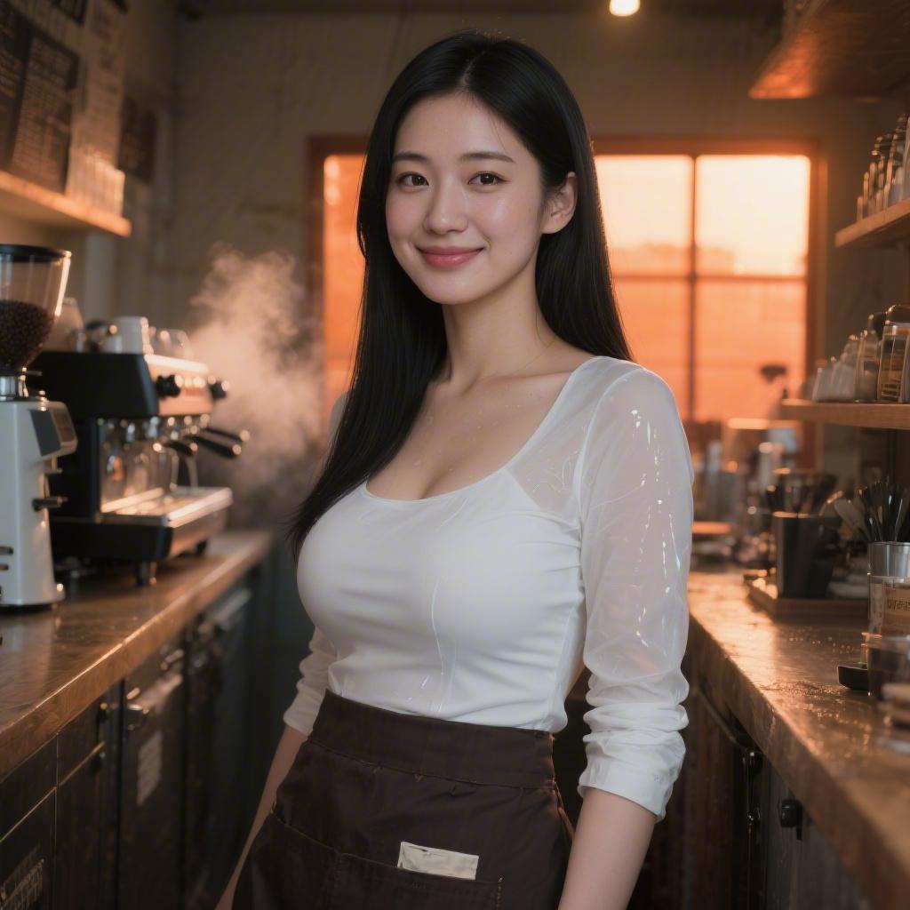 巨乳のバリスタにコーヒーショップのカウンター裏で乳揉みまくって射精した話