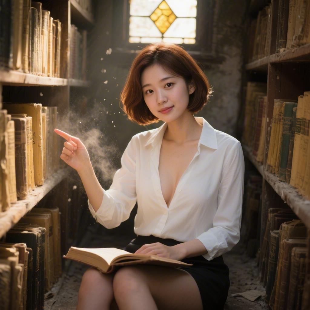 古い図書館の屋根裏で巨乳の研究者に本の隙間から覗かれてドキドキした話