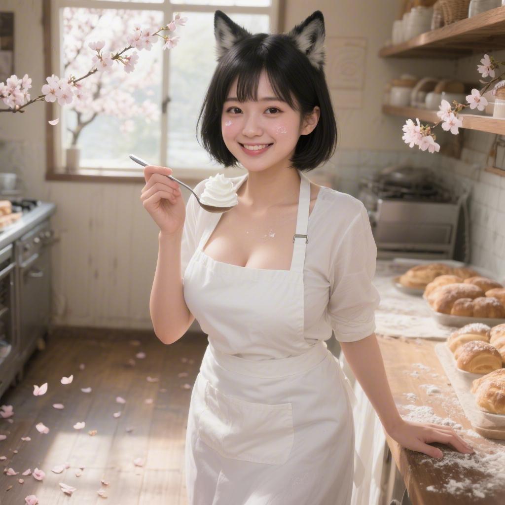 春の昼の街中ベーカリーで巨乳のパン職人美女にクリーム塗りプレイされて舐められた話