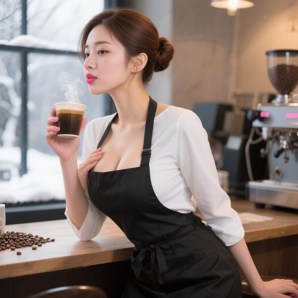 巨乳のバリスタにカフェのカウンター裏でキスしながら胸を鷲掴みした話