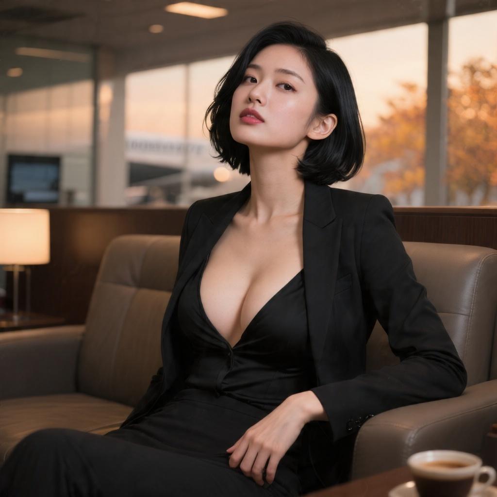 空港ラウンジで出会った巨乳美女に乳揉みまくって中出しした話