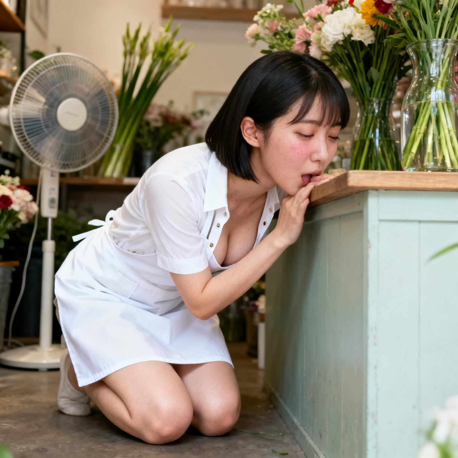花屋の巨乳店員にカウンター越しでフェラチオされた話