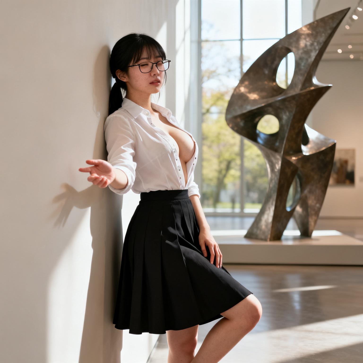 美術館の展示室で巨乳学芸員に胸を押しつけられながら手コキされた話