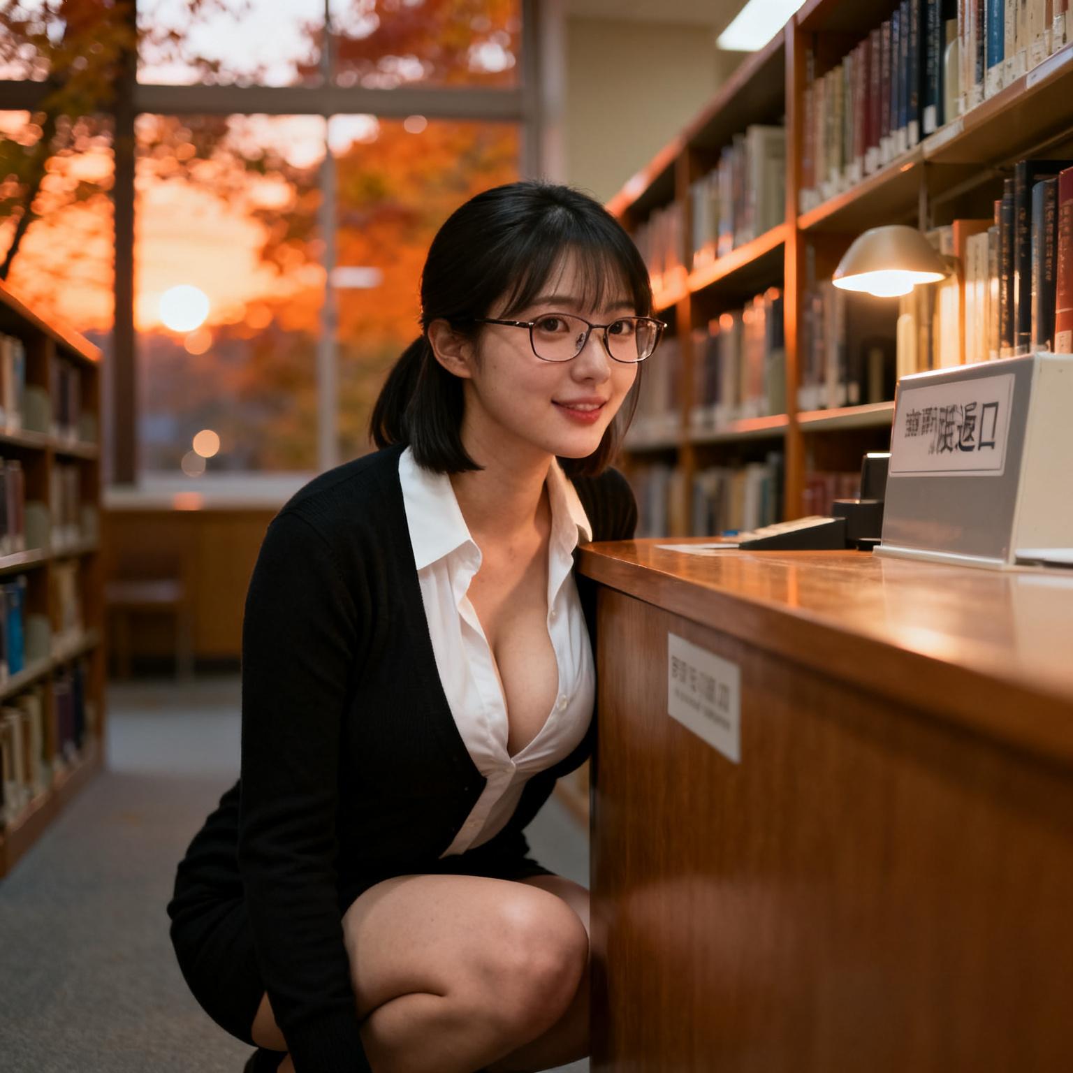 図書館の返却カウンターで巨乳司書にカウンター越しのフェラチオされた話