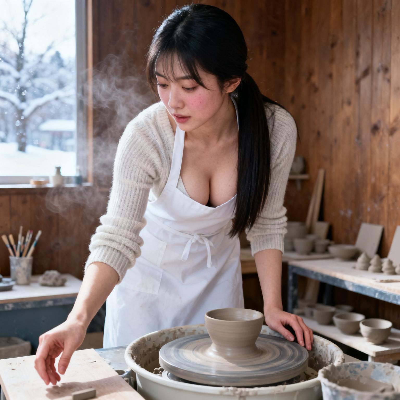 陶芸教室で巨乳の講師に背後から密着されて手コキされた話