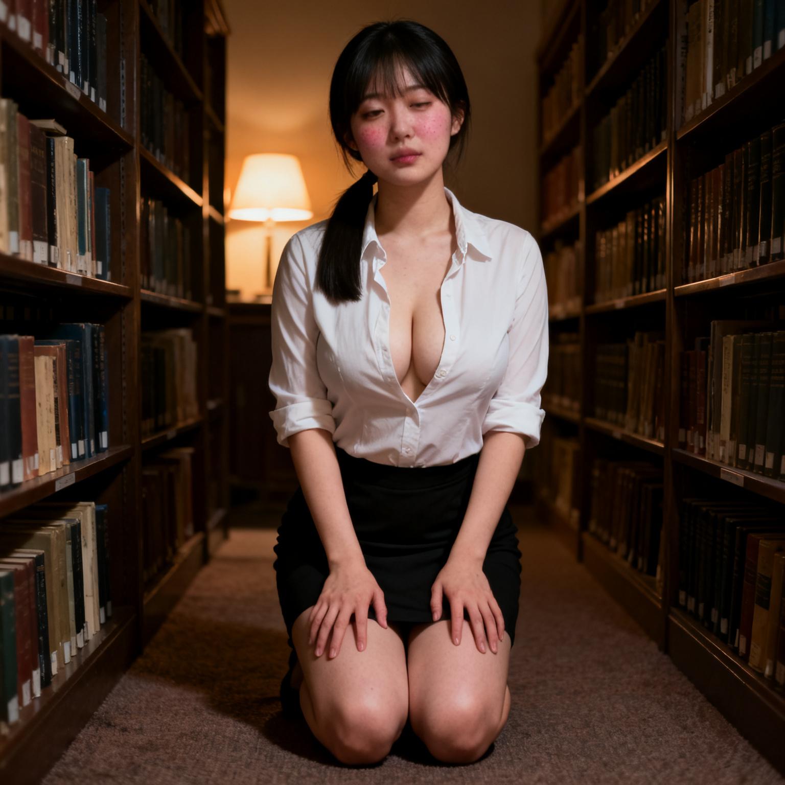 巨乳の図書館司書に喉奥まで咥え込まれた話