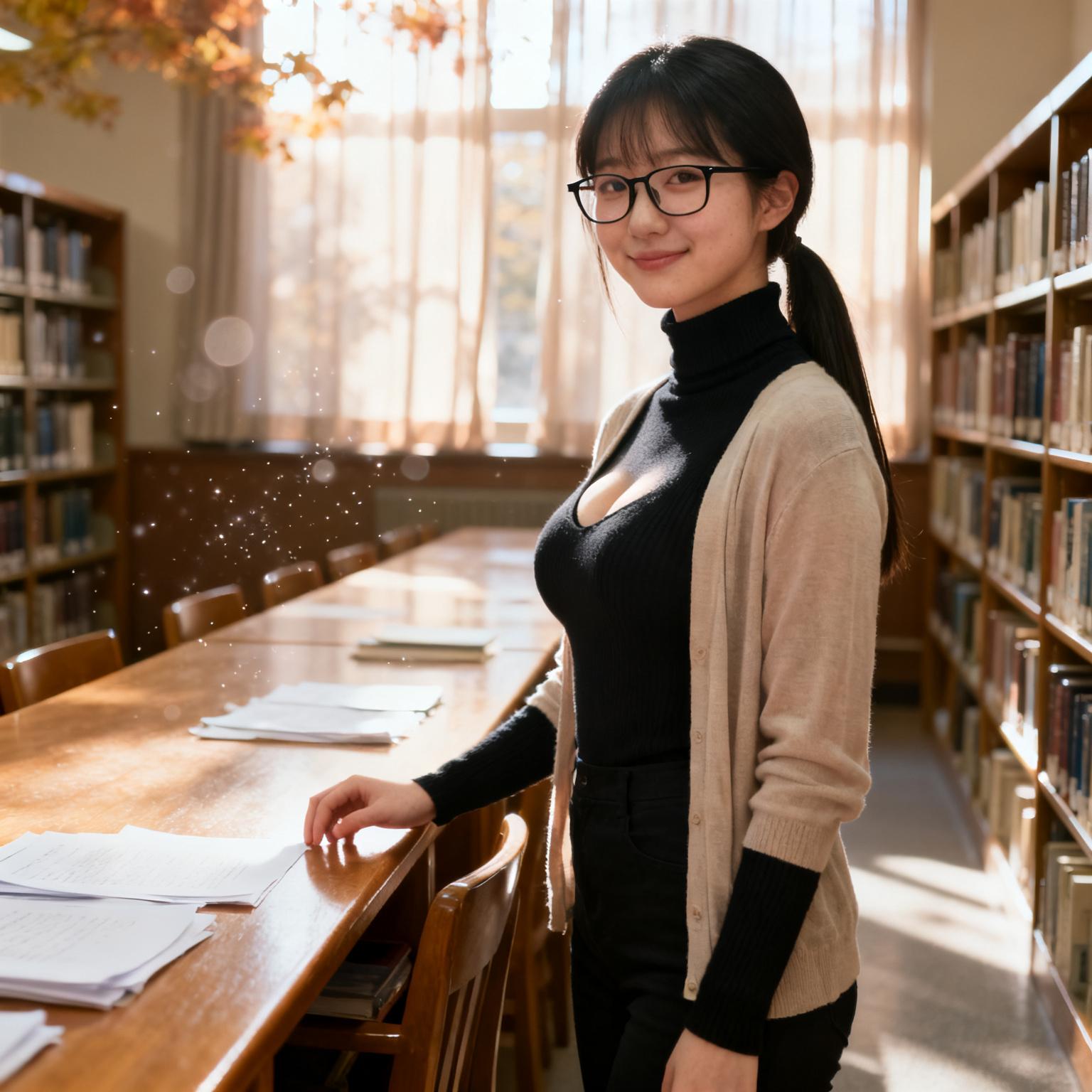 図書館の閲覧室で巨乳司書に机の下から手コキされた話
