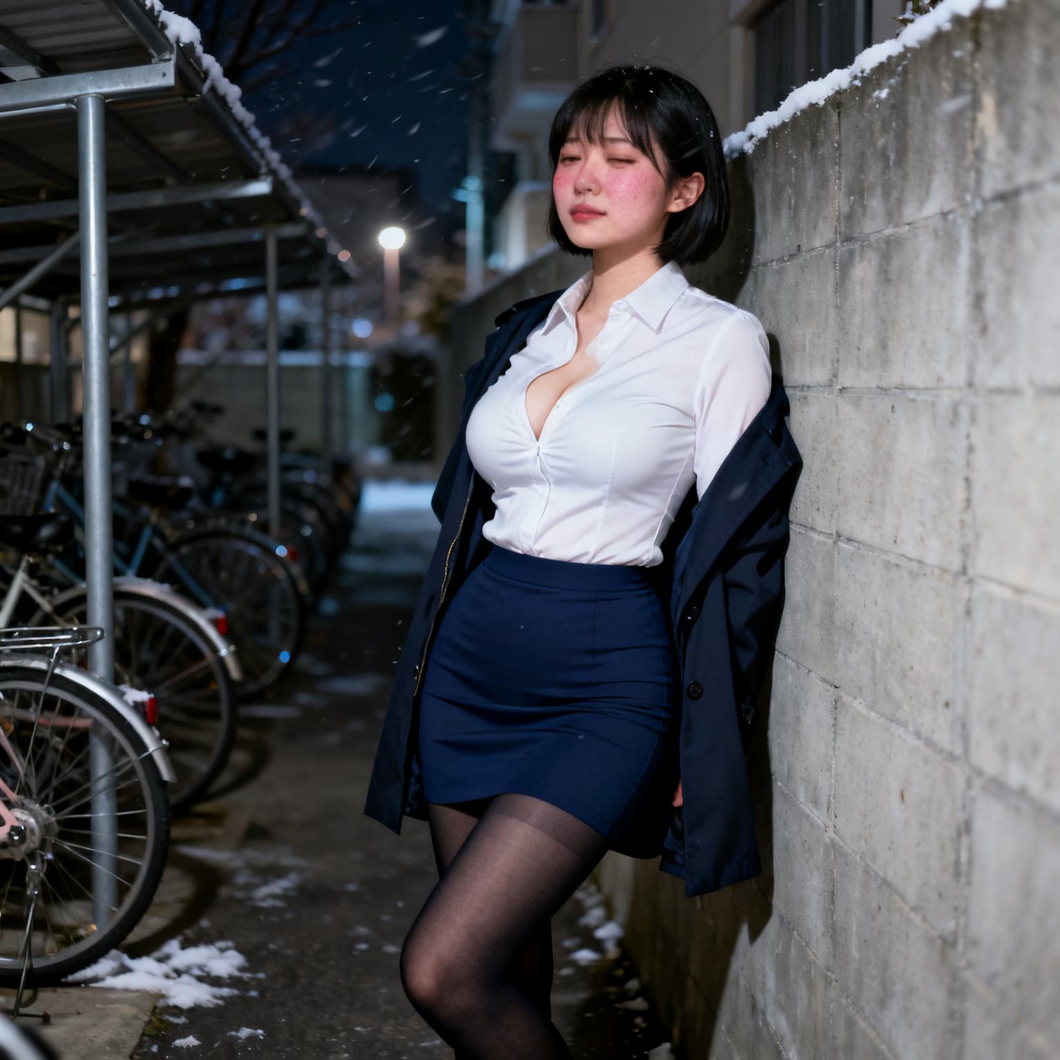 マンションの駐輪場で巨乳の銀行員に顔を挟まれてフェラチオされた話