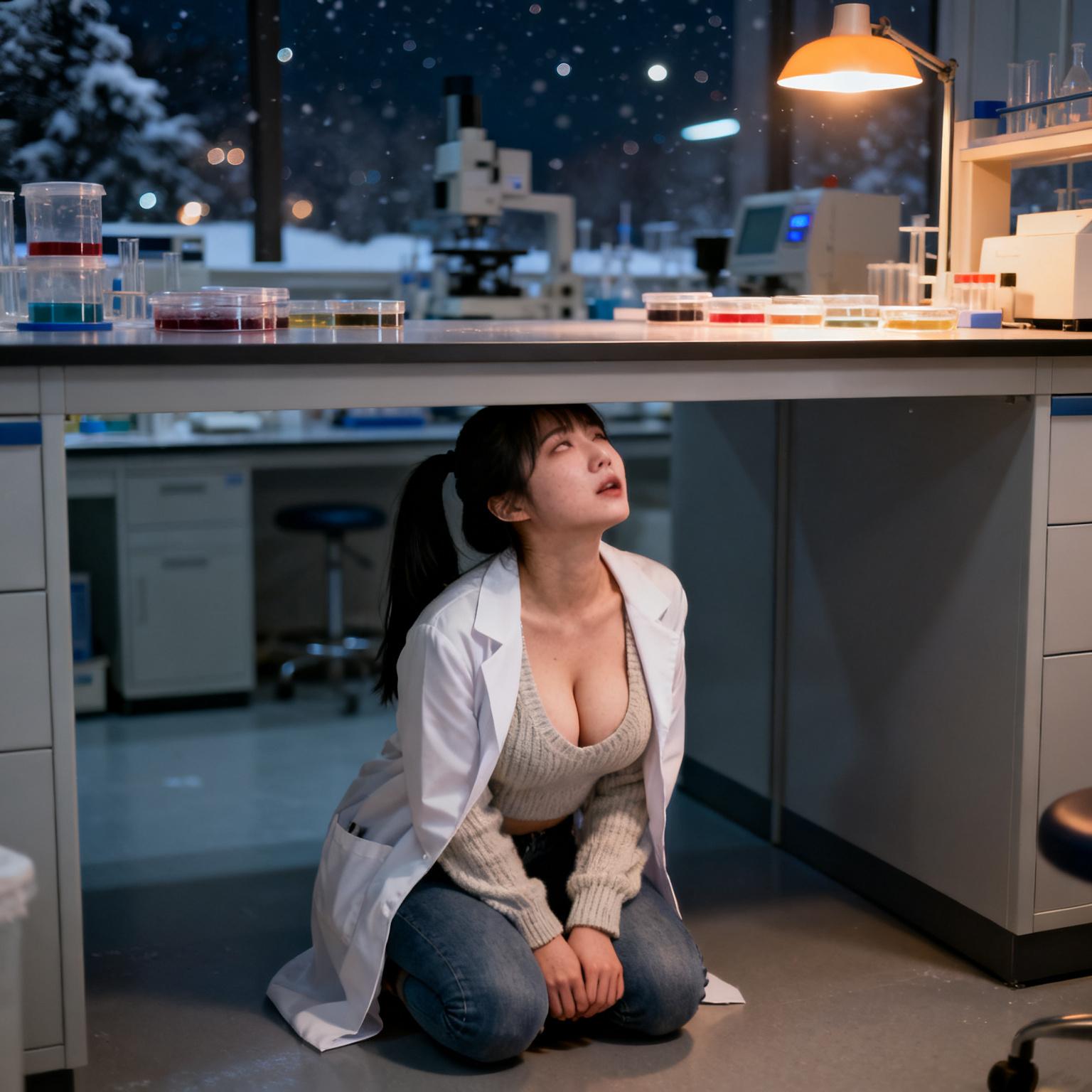 分子生物学研究室で巨乳の女性研究助手にカウンター越しにフェラチオされた話