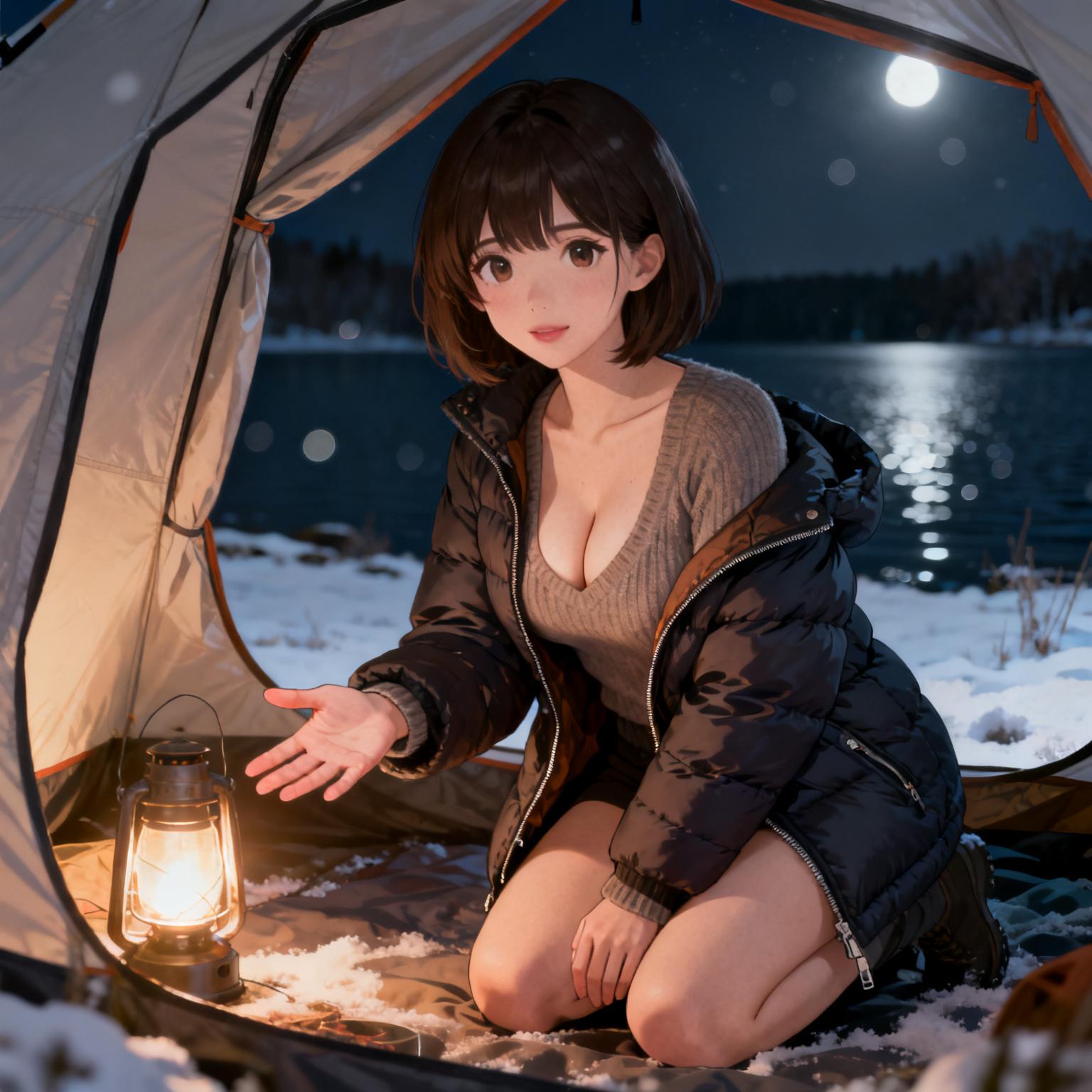 【ビーチ・巨乳】冬の深夜に湖畔のキャンプサイトで出会った巨乳の女性に手コキされた話